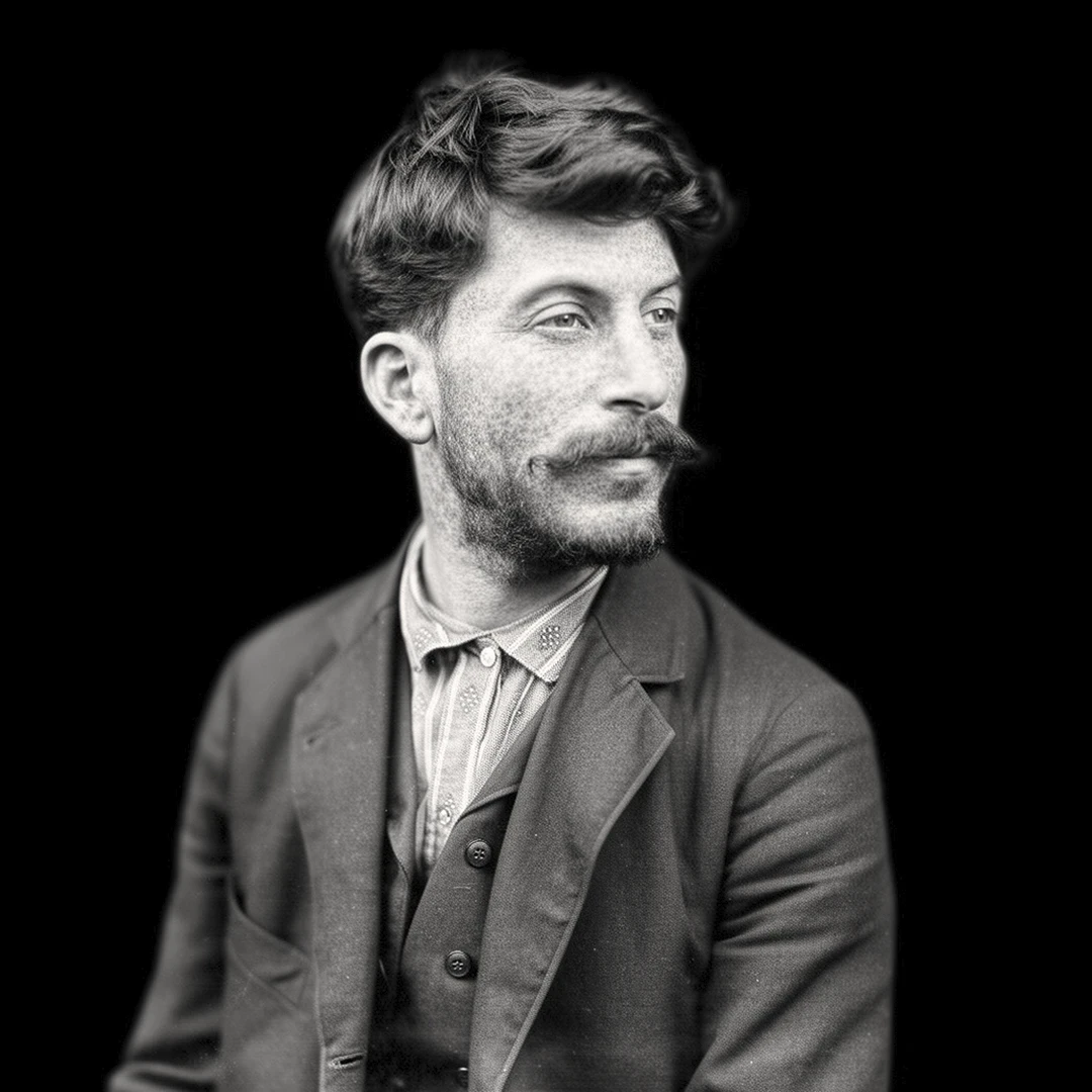 И. В. Сталин, Баку, 1910 — AI-портрет по тюремной регистрационной фотографии